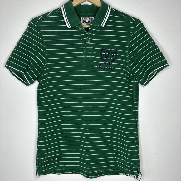 Converse Other - vintage‎ Converse one star medium men's green and white striped cotton polo